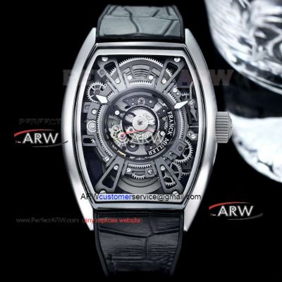 Replica Franck Muller Curvex CX Skeleton Stainless Steel Black Leather Strap Watch